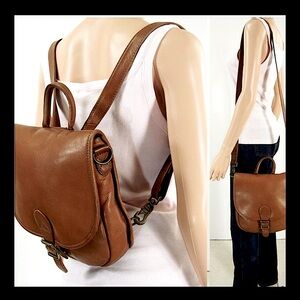 HOBO Brown Tan Cognac Leather Convertible Backpack Crossbody Shoulder Bag Purse